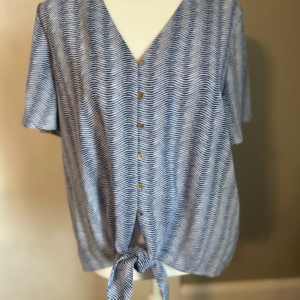Michael Kors blue & white front tie top - Size M